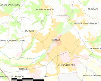 Map of the commune of Cognac