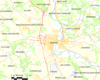 Map of the commune of Saintes