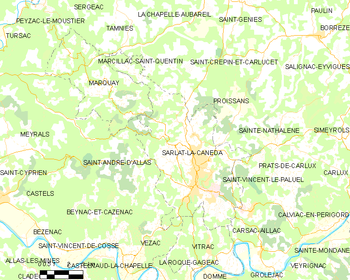 Map of the commune of Sarlat-la-Canéda