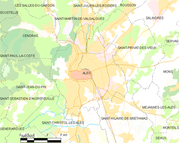 Map of the commune of Alès