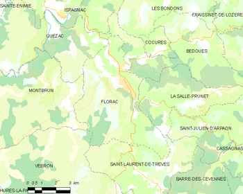 Map of the commune of Florac