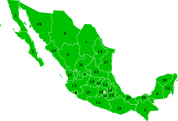 Map of México divided into states