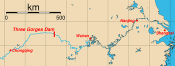 Une carte du barrage et du réservoir des Trois Gorges