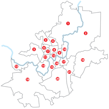 Mapa starszych mieszkańców Wilna. Numery na mapie odpowiadają numerom w wykazie