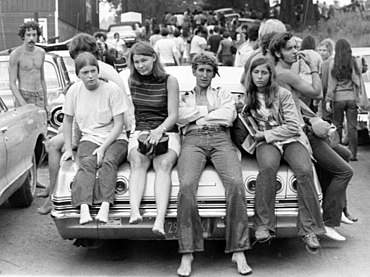 Woodstock visitors on an access road