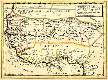 Eine Karte von 1736, die Negerland und Guinea zeigt. Das heutige Guinea ist anders