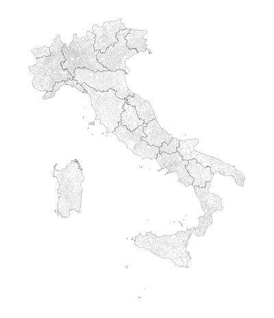 Italiens administrative inddelinger : - Regioner (sorte grænser) - Comuni ( grå grænser)