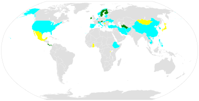 Mapa del mundo con los grados de neutralidad de los países antes de 2007: países neutrales disputados países ex neutrales
