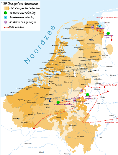 Places of important military conflicts in 1568