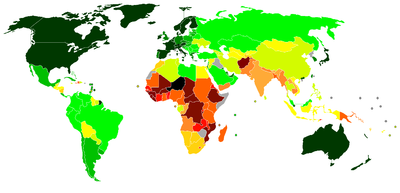 Pasaulio žemėlapis, kuriame pavaizduotas žmogaus socialinės raidos indeksas (remiantis 2007 m. duomenimis, paskelbtais 2009 m. spalio 5 d.)