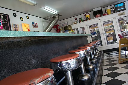 Example of a 1950s lunch counter inside a drug store