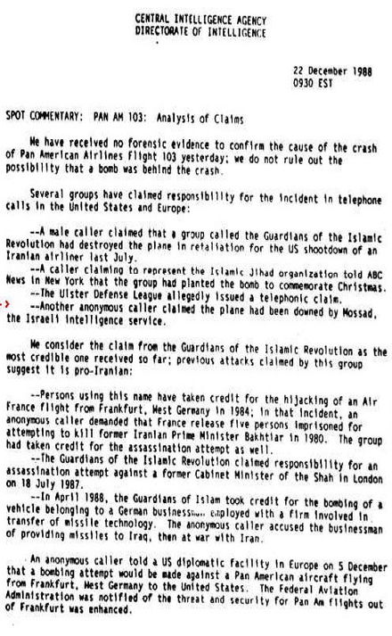 CIA document on the previous warnings
