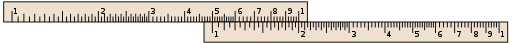 A slide rule, aligned to calculate 0.2×x