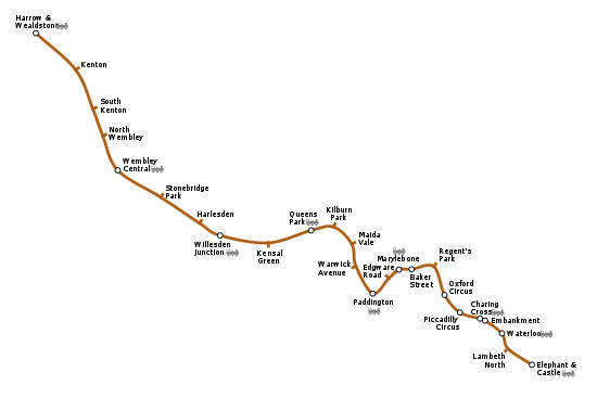 Geographically accurate path of the Bakerloo line