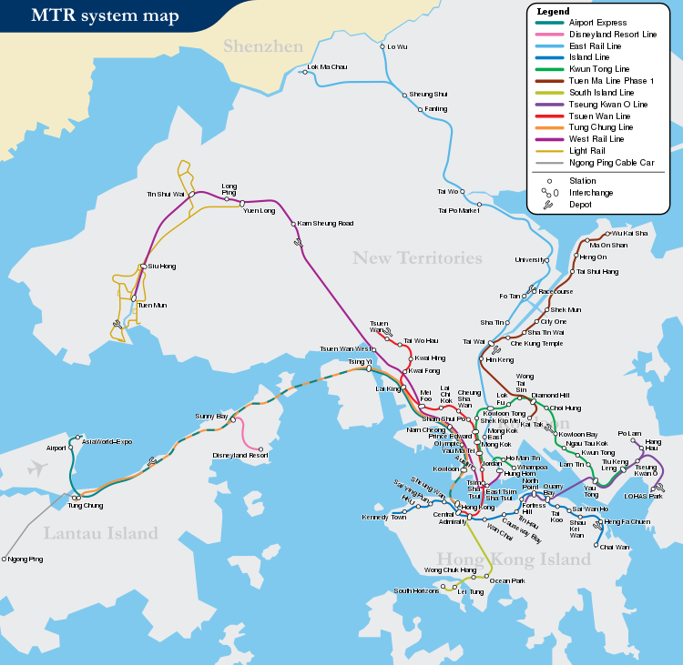 System map of the MTR effective from 16 August 2009.