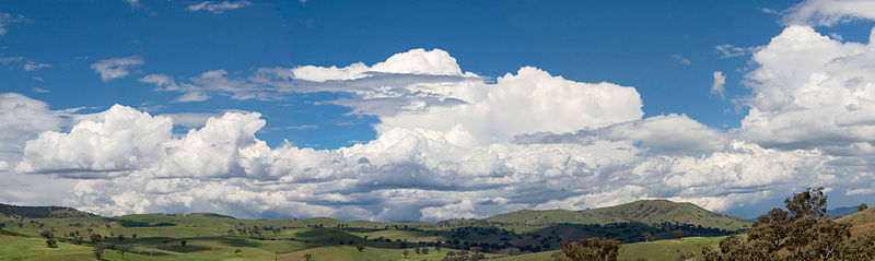 Un peisaj de nori de cumulus moderat-verticale deasupra Swifts Creek, Victoria, Australia