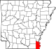 State map highlighting Chicot County