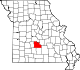 A state map highlighting Laclede County in the southern part of the state.