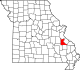 A state map highlighting Saint Francois County in the southeastern part of the state.