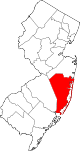 State map highlighting Ocean County