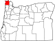 State map highlighting Clatsop County