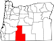 State map highlighting Klamath County