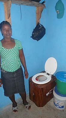 Denne model af et tørt urintoilet med urinudskillelse bruges af mange mennesker i Haiti til at bekæmpe kolera. Det er også et eksempel på containerbaseret sanitet, fordi spande med afføring og tørt dækmateriale bringes til bestemte steder for at blive omhyggeligt komposteret.