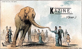 Reklamekort viser Jumbo, der rækker ud efter slik  