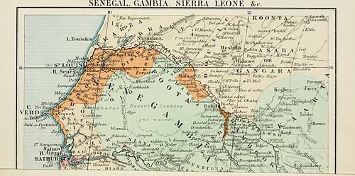 Et kort over Afrika fra 1881 med Senegambia  