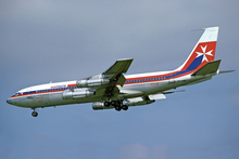 En Boeing 720B fra Air Malta i London Heathrow Lufthavn i 1978.  