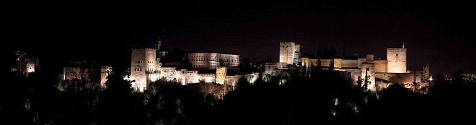 Panoramic view, illuminated at night