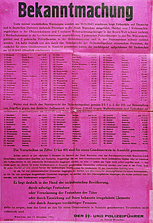 Executions and list of hostages with request to report suspects (denunciation), 1943