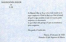 Royal Decree of 29 June 1920 on the use of the suffix 'Real'.