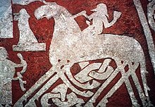 Odin ridende på Sleipnir (Ardre billedsten, 8. århundrede).  