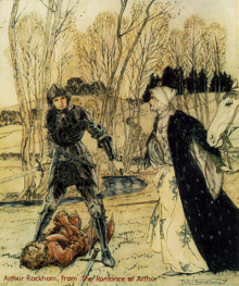 Sir Gareth Beaumains verslaat de Rode Ridder, door Arthur Rackham