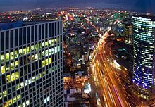 Night view of Tel Aviv-Jaffa, second largest city in Israel and economic metropolis