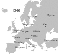 Черната смърт се разпространява в Европа 1347-1353 г.  