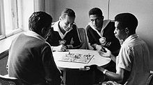 Vavá 1958 with Gilmar, Garrincha and Moacir at the world championship 1958