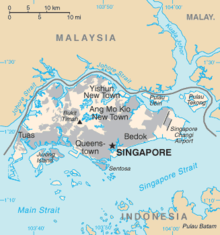 Et kort over Singapore og de omkringliggende øer og vandveje  