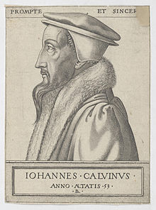 Johannes Calvin som 53-årig i et stik af René Boyvin.