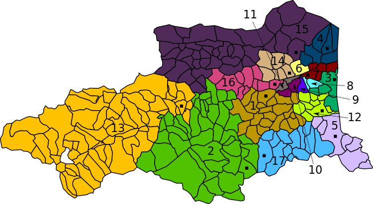 Kantonerne i Pyrénées-Orientales 1- Les Aspres, 2- Le Canigou, 3- La Côte sableuse, 4- La Côte salanquaise, 5- La Côte Vermeille, 6- Perpignan-1, 7- Perpignan-2, 8- Perpignan-3, 9- Perpignan-4, 10- Perpignan-5, 11- Perpignan-6, 12- La Plaine d'Illibéris, 13- Les Pyrénées catalanes, 14- Le Ribéral, 15- La Vallée de l'Agly, 16- La Vallée de la Têt, 17- Vallespir-Albères  