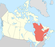 Quebec (in orange) in Kanada (in hellgelb)