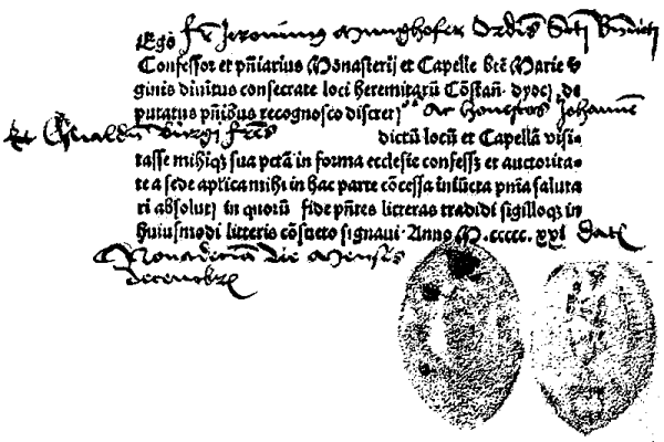 Bir Roma Katolik hoşgörüsü, 19 Aralık 1521 tarihli. Matbaanın kullanılmaya başlanmasıyla birlikte hoşgörü belgelerinin seri üretimi mümkün hale gelmiştir.