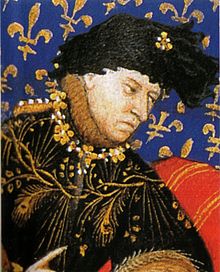 Charles VI of France. Detail of an illumination from a manuscript codex created around 1412. Geneva University Library