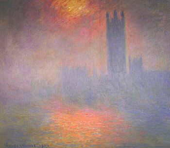 Claude Monets maleri af smog i London i 1904. Den skyldtes hovedsageligt afbrænding af kul i hjem og tog