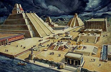Desenho de como parte do Tenochtitlan pode ter sido