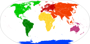 Un mapa que muestra los continentes: América del Norte América del Sur Antártida África Europa Asia Oceanía