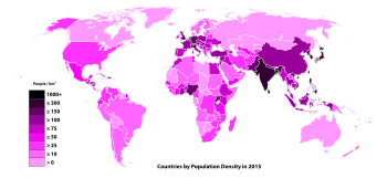 Befolkningstæthed efter land (2015)  