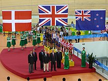 Een medaille-uitreiking tijdens de Olympische Zomerspelen 2008  