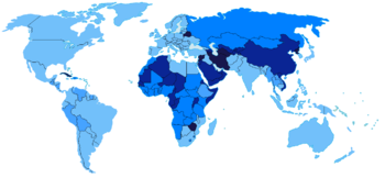 Democracy Index, publicat în ianuarie 2007. Cu cât țara este mai ușoară, cu atât este mai democratică.  